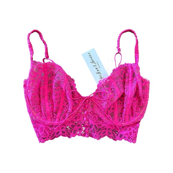 NWT For Love & Lemons Hot Pink Butterfly Lace Mesh Underwire Bra Women’s 34D NEW - Picture 5 of 16